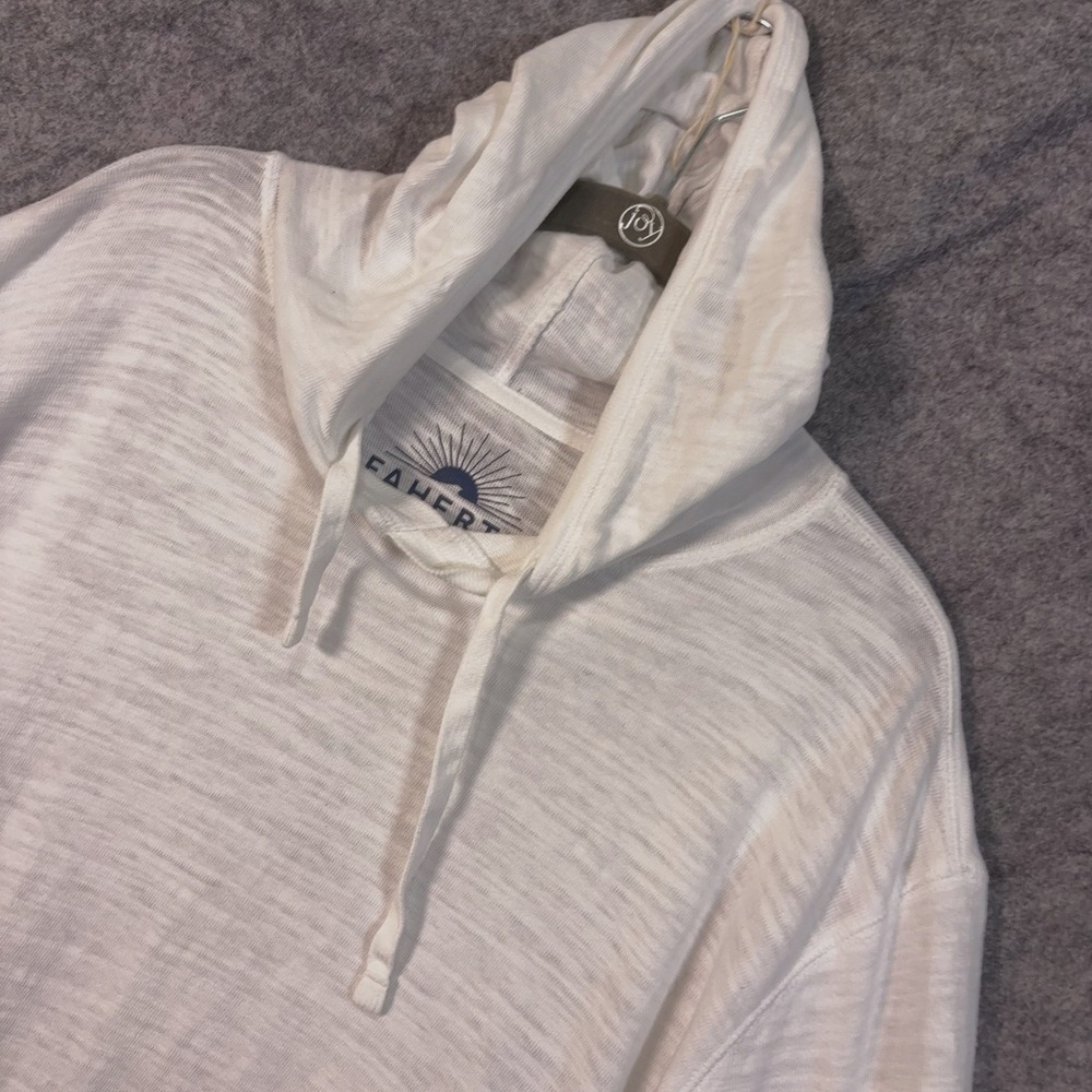 Faherty Sunwashed Slub Hoodie XXL Heather White Pullover Organic Cotton Coastal